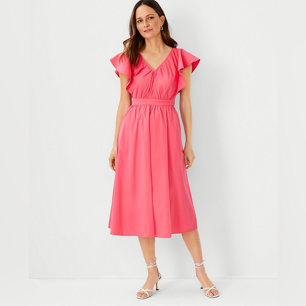 Ann Taylor Flutter Sleeve Flare Dress